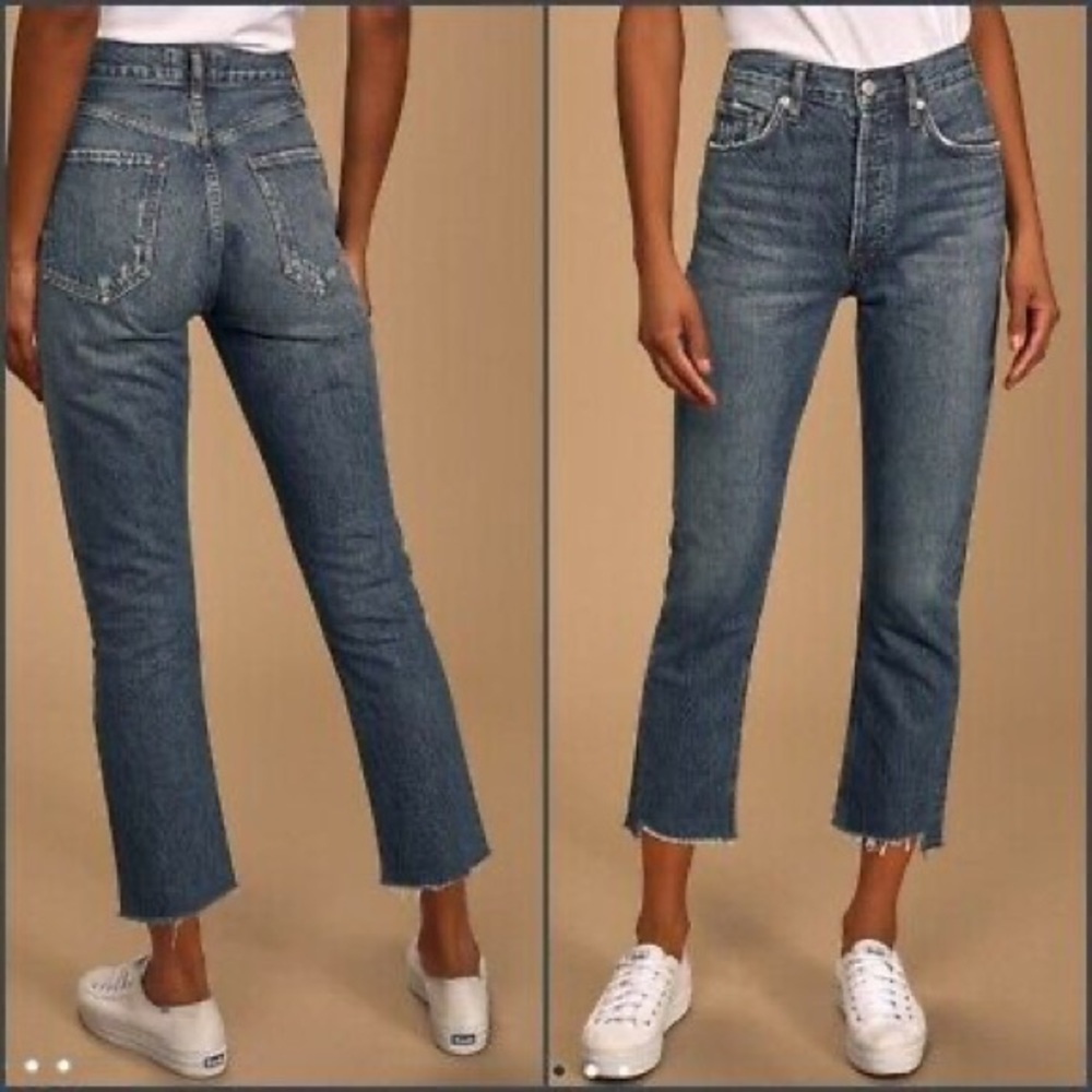 AGOLDE Riley High Fray Crop Straight Leg Jean